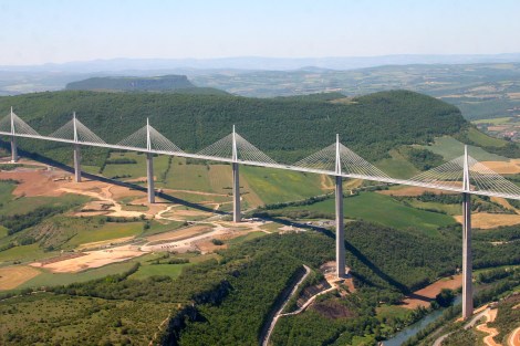 The Millau Viaduct (from Wikipedia, sadly I couldn't take a photo as I was driving...)