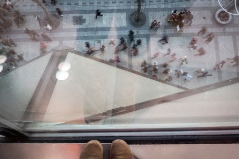Looking Down from the Citroen Shop to the masses of people walking along the Champs-Élysées...