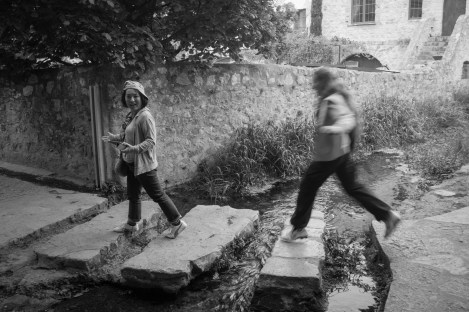 Crossing a tiny in-town river...